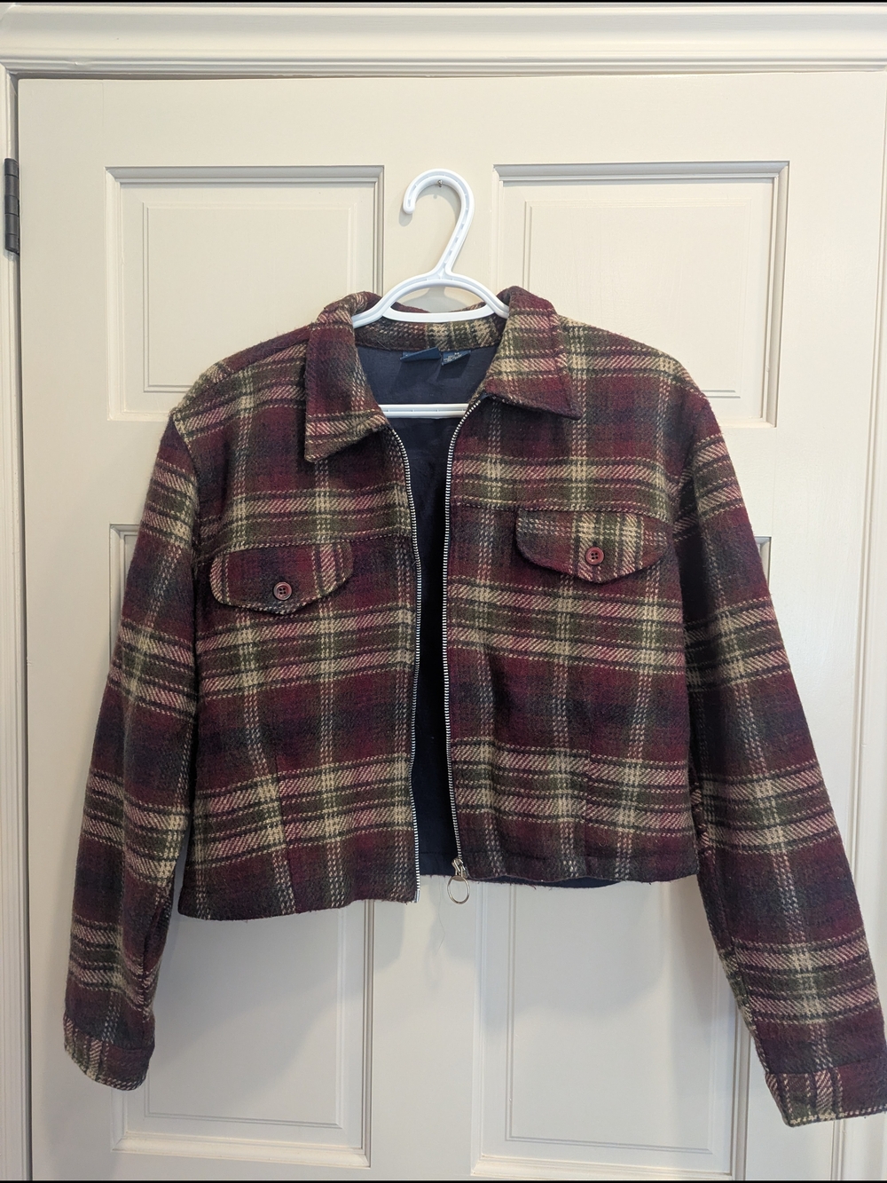 Vintage Plaid Zip-Front Cropped Jacket